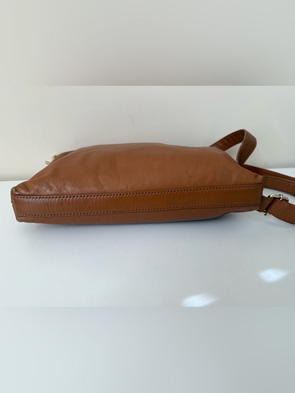 Tory Burch Dena 3-way purse Crossbody Fld Cognac Leather Y2K Clutch Shoulder Bag - Picture 4 of 14
